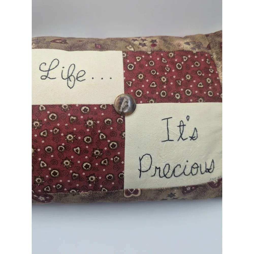 Vintage Handmade Quilted Throw‎ Pillow Enjoy Life Its Precious Decorative Accent